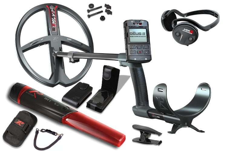 Metalldetektor XP DEUS II 34cm Spule mit Funkkopfhörer WSA2 & MI-6 Pinpointer